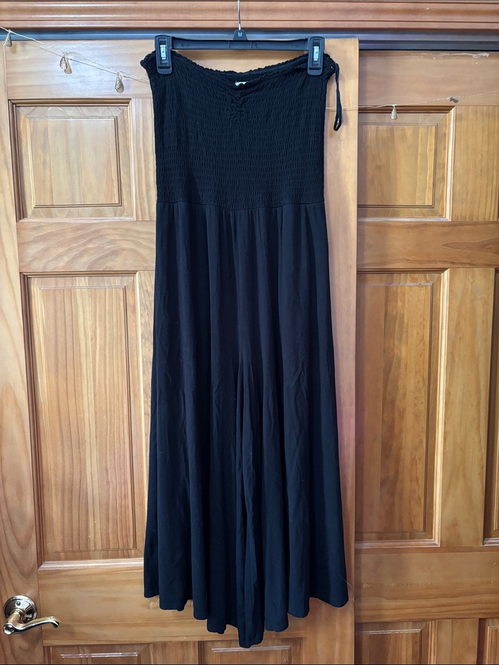 aerie Black Strapless Smocked Wide Leg Jumpsuit